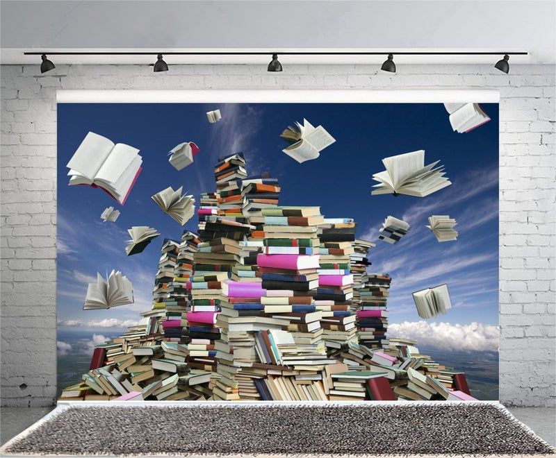 AOFOTO 6x4ft Mass of Books Backdrop Back to School Fantasy Book Flying in Blue Sky Photography Background Education School Study Success Photo Studio Props Student Teacher Boy Girl Kid Portrait Vinyl - Image 3